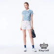 【KING GOLF】速達-網路獨賣款-女款花朵印花領口撞色刺繡造型POLO衫/高爾夫球衫(藍色)