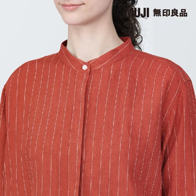 【MUJI 無印良品】女亞麻水洗立領七分袖套衫(共4色)