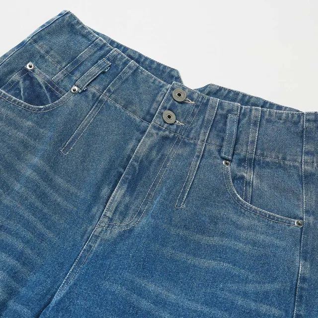 【OUWEY 歐薇】刷白高腰雙釦八分牛仔褲(藍色；S-L；3242328649)