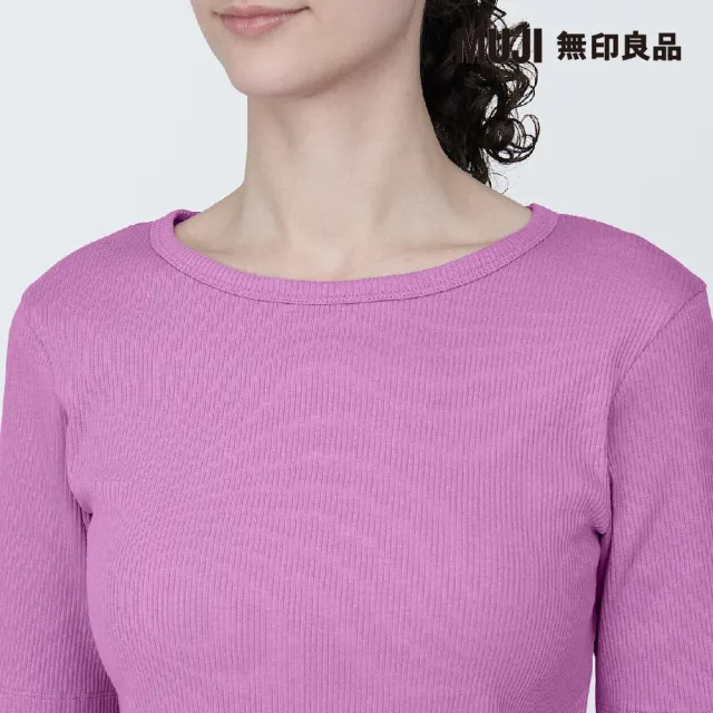 【MUJI 無印良品】女有機棉混彈性螺紋圓領短袖T恤(共6色)