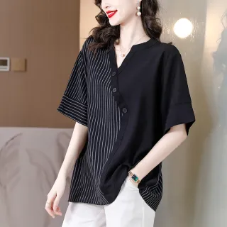 【ALLK 歐楷】新品 長版拼接雪紡衫上衣 黑色(尺寸L-3XL/中大尺碼/涼爽/透氣)