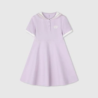 【GAP】女童裝 Logo印花翻領短袖洋裝-淡紫色(890492)