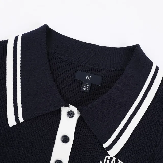 【GAP】女裝 Logo翻領短袖針織衫-海軍藍(891736)