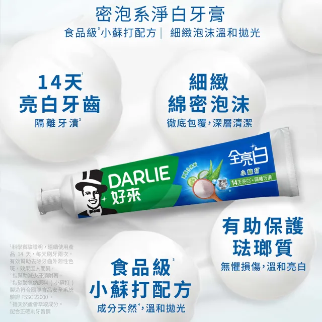 【DARLIE 好來】全亮白密泡小蘇打牙膏140gX2入(牙齒美白-蘆薈小清新)