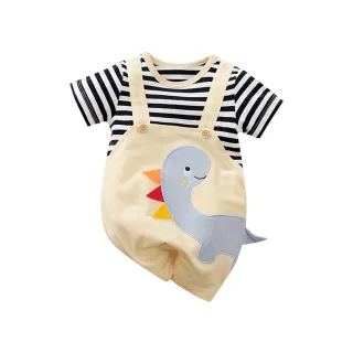 【JoyNa】短袖包屁衣 短袖寶寶連身衣 灰藍恐龍 嬰兒服(造型款.春夏短袖)