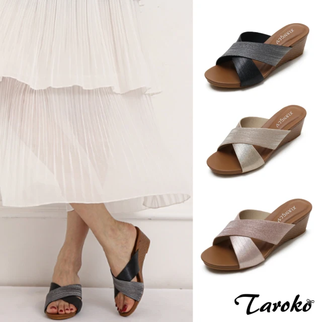Taroko 羅馬假期交叉坡跟厚底大尺碼涼鞋(3色可選)