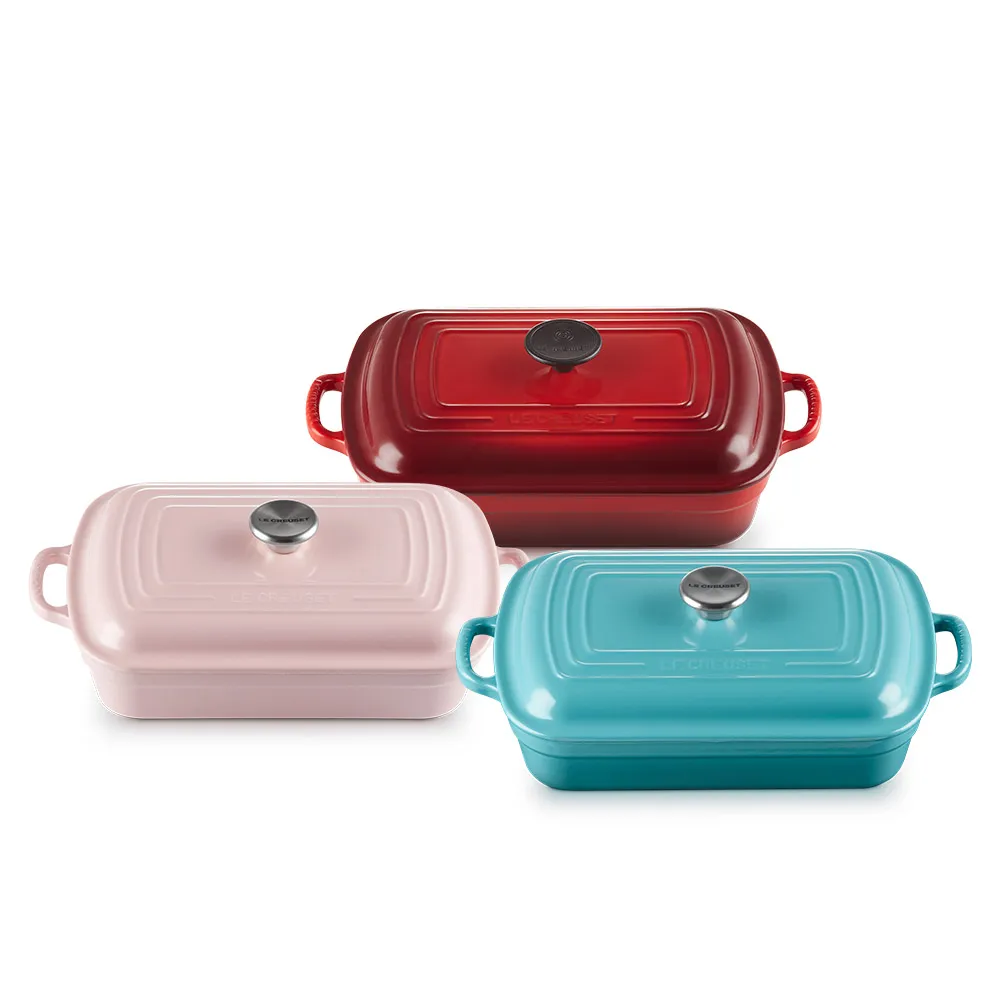 【Le Creuset】雙耳長方鑄鐵鍋29cm-附蓋(櫻桃紅/雪紡粉/土耳其藍)