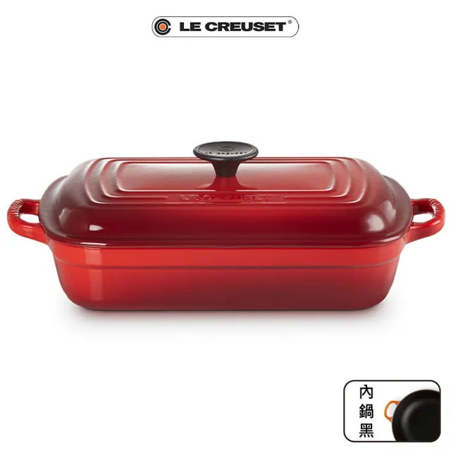 【Le Creuset】雙耳長方鑄鐵鍋29cm-附蓋(櫻桃紅/土耳其藍)