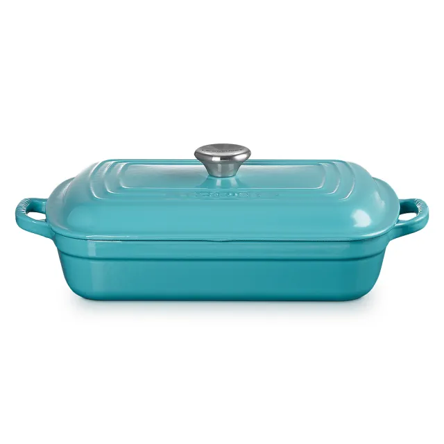 【Le Creuset】雙耳長方鑄鐵鍋29cm-附蓋(櫻桃紅/土耳其藍)