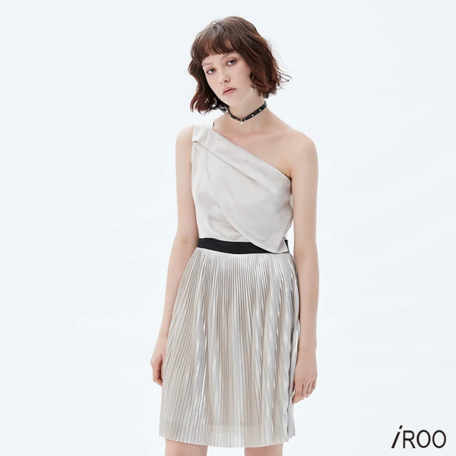 iROO 緞面斜肩華麗洋裝