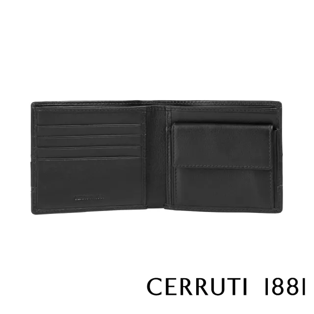 【Cerruti 1881】限量2折 義大利頂級小牛皮4卡零錢袋短夾皮夾 5700M 全新專櫃展示品(黑色 贈原廠送禮提袋)