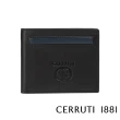 【Cerruti 1881】限量2折 義大利頂級小牛皮4卡零錢袋短夾皮夾 5700M 全新專櫃展示品(黑色 贈原廠送禮提袋)