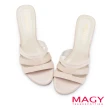 【MAGY】雙材質拼接造型低跟拖鞋(粉色)