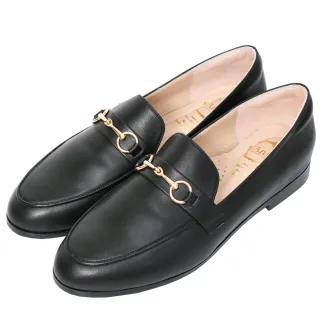 【Ann’S】經典風格-柔軟羊皮金釦平底樂福鞋-版型偏大(黑)