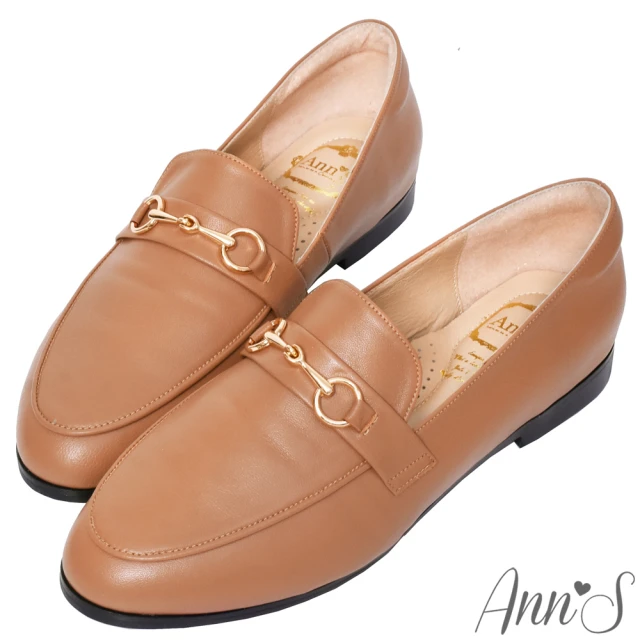 【Ann’S】經典風格-柔軟羊皮金釦平底樂福鞋-版型偏大(棕)