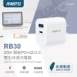 【RASTO】RB30 20W1C1A雙孔 PD+QC3.0快速充電器
