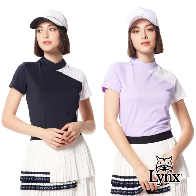 【Lynx Golf】首爾高桿風格！女款合身版銀離子抗菌吸排機能山貓膠標短袖小V領POLO衫/高爾夫球衫(二色)