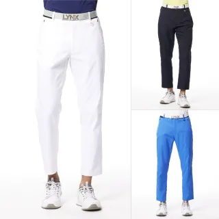【Lynx Golf】首爾高桿風格！男款彈性舒適抗UV精簡外觀透明膠印造型隱形拉鍊口袋平口休閒長褲(三色)