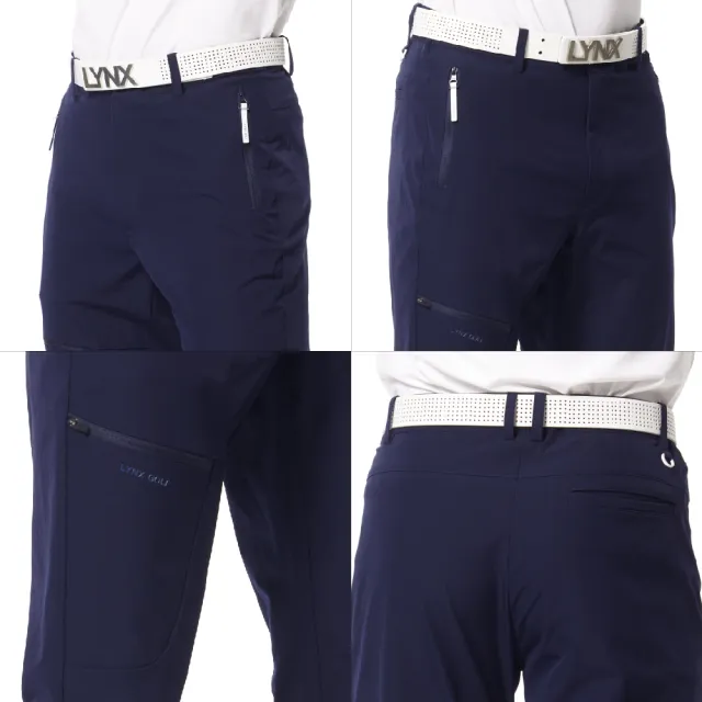 【Lynx Golf】首爾高桿風格！男款彈性舒適腿袋設計 造型拉片拉鍊口袋平口休閒長褲(三色)