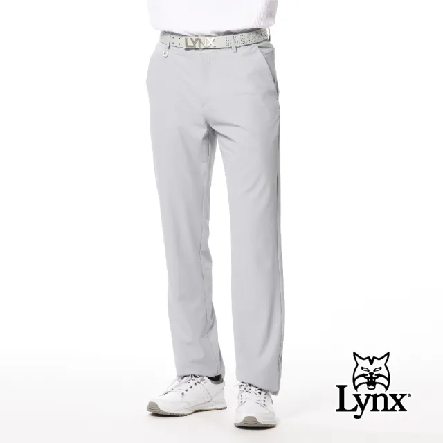 【Lynx Golf】男款彈性舒適素面外觀百搭後袋斜切造型設計平口休閒長褲(二色)