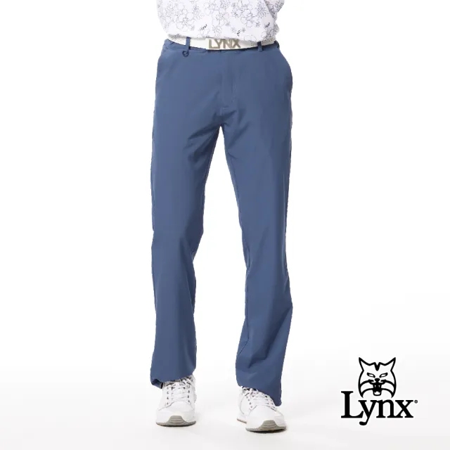 【Lynx Golf】男款彈性舒適素面外觀百搭後袋斜切造型設計平口休閒長褲(二色)