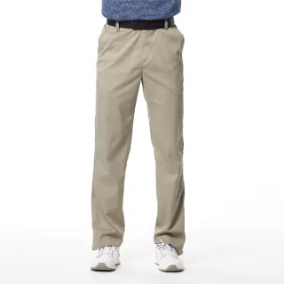 【Lynx Golf】男款精選縲縈材質基本素面款式後袋Lynx繡花平面休閒長褲(卡其色)