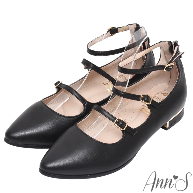 Ann’SAnn’S 時尚新鮮事-頂級綿羊皮三條細帶瑪莉珍平底鞋(黑)