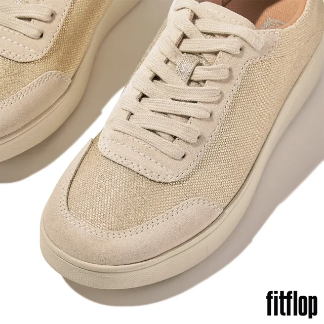 【FitFlop】RALLY 金屬亮粉帆布休閒鞋-女(鉑金色)
