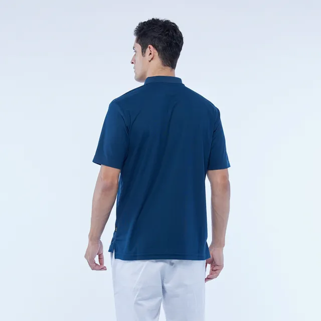 【JEEP】男裝 經典車頭燈吸濕排汗短袖POLO衫(深藍)