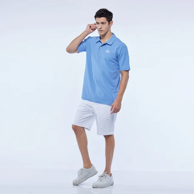 【JEEP】男裝 品牌車頭燈刺繡涼感短袖POLO衫(藍色)