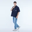 【JEEP】男裝 吉普鴨印花口袋短袖襯衫(深藍)