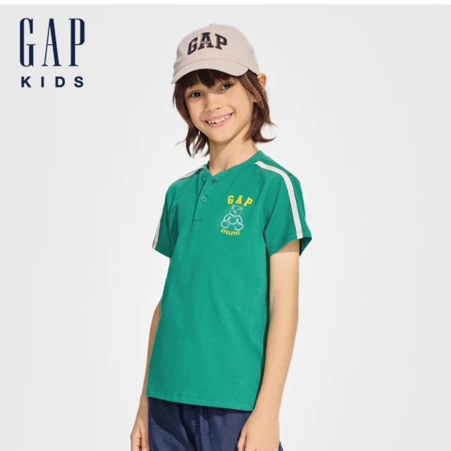 GAP 男童裝 Logo純棉小熊印花圓領短袖T恤-綠色(890473)