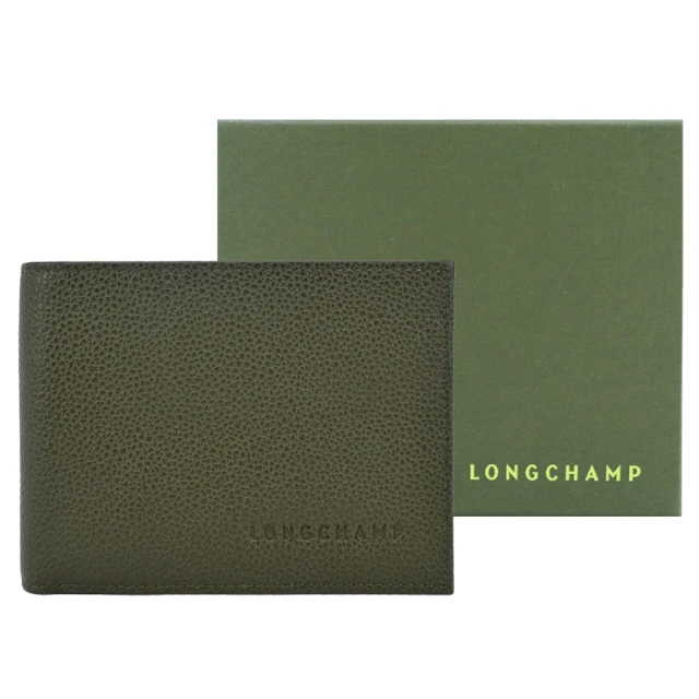 LONGCHAMPLONGCHAMP LE FOULONNE系列牛皮雙折零錢袋多卡短夾(卡其綠)