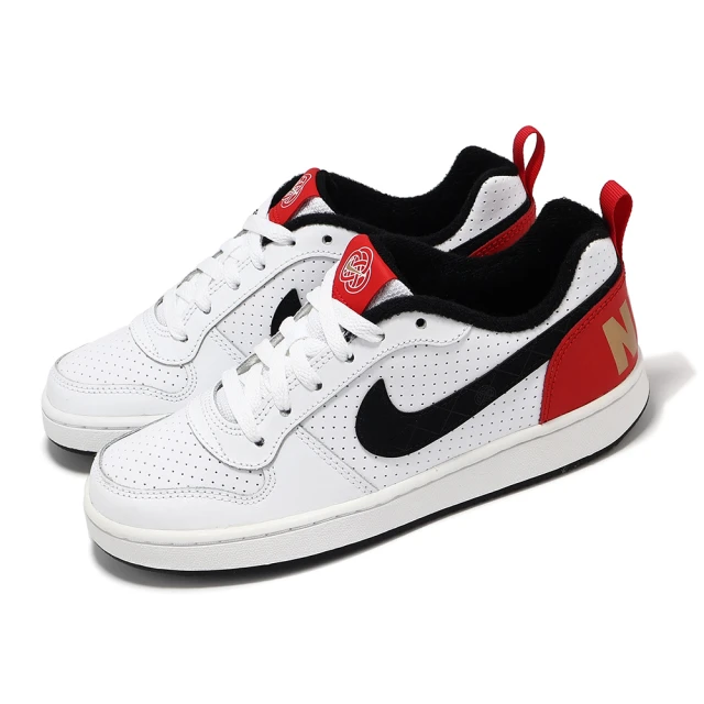 NIKE 耐吉 休閒鞋 Court Borough Low GS 大童 女鞋 白 紅 皮革 低筒 運動鞋(DD8495-106)