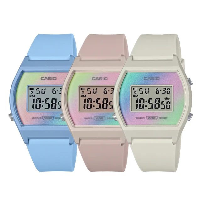 CASIO 卡西歐 LW-205H 漸變炫彩 簡約柔和 計時 LED光 樹脂 電子錶 手錶 35mm(自動日曆 功能鬧鈴)