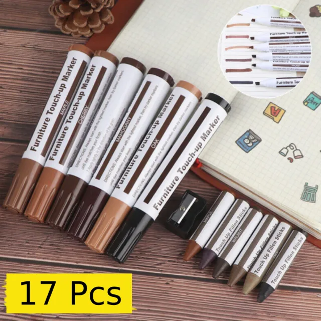 17件套裝 木紋補色筆(家具補漆筆 地板修維 修划痕掉漆補色)