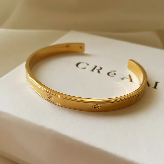 【CReAM】Hannah黃銅鍍18K金色耀眼光芒亮鑽開口金色女手環(生日 禮物 送禮 禮盒)