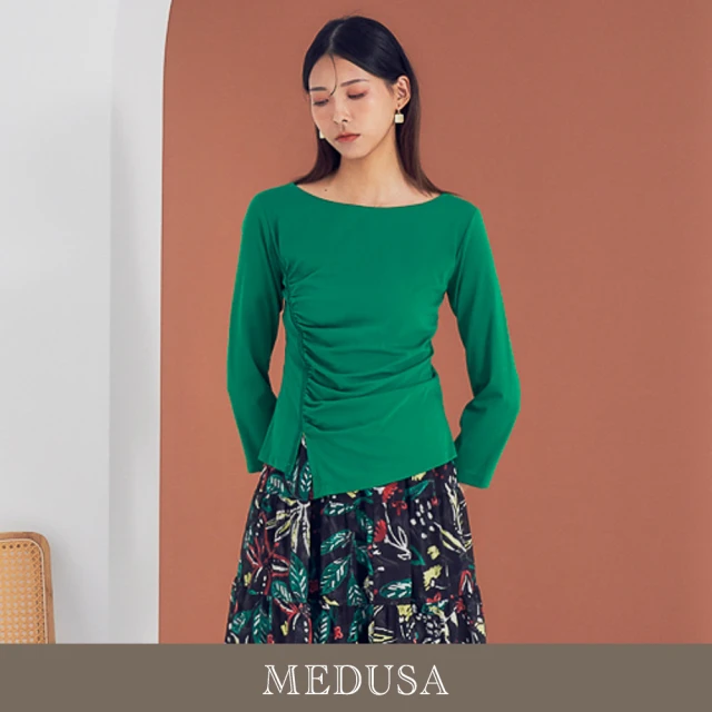 MEDUSA 曼度莎 現貨-側抽褶綠色造型上衣（M-XL）｜女上衣 長袖上衣(201-5240A)