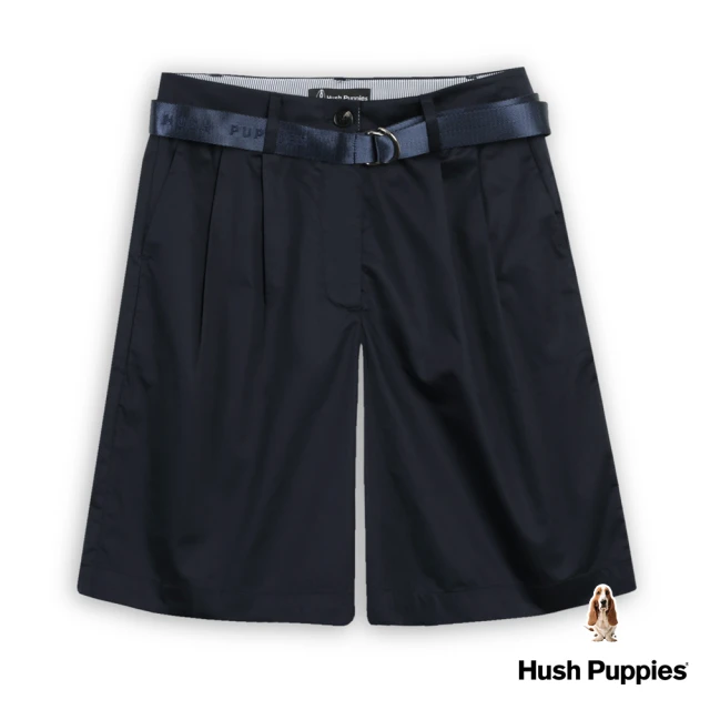 Hush Puppies 女裝 短褲 素色打折休閒五分短褲 附腰帶(丈青 / 43222102)