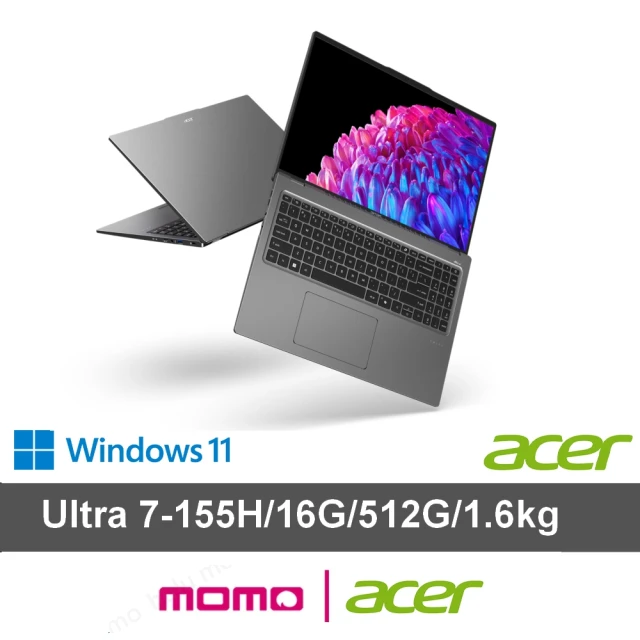 ACER 宏碁Acer 宏碁 16吋Ultra 7輕薄效能筆電(Swift Go/SFG16-72-74VY/Ultra 7-155H/16G/512G/W11)