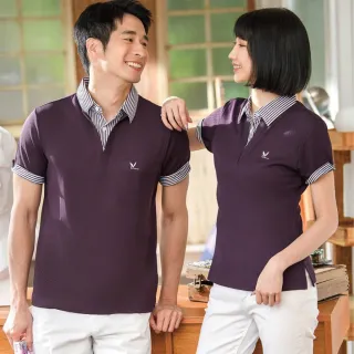 【LEIDOOE】深紫搭配線條假兩件男款短袖POLO衫(76111)