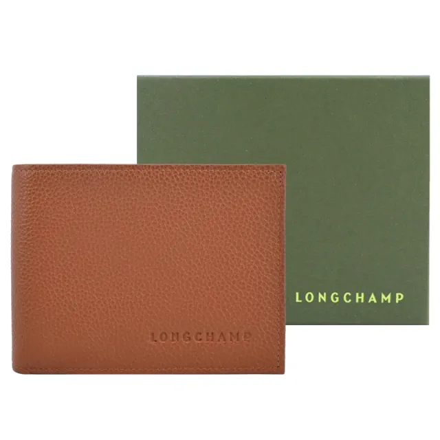 【LONGCHAMP】LE FOULONNE系列牛皮雙折零錢袋多卡短夾(紅褐)