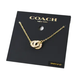 【COACH】珍珠鋯石雙圈雙環鎖骨鍊-金色