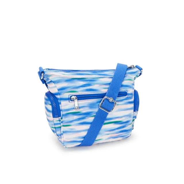 【KIPLING官方旗艦館】『牛角包』藍粉海洋波紋印花小巧多層側背包-GABBIE MINI