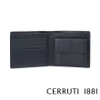 【Cerruti 1881】限量2折 義大利頂級小牛皮4卡零錢袋短夾皮夾 5535M 全新專櫃展示品(黑色 贈禮盒提袋)