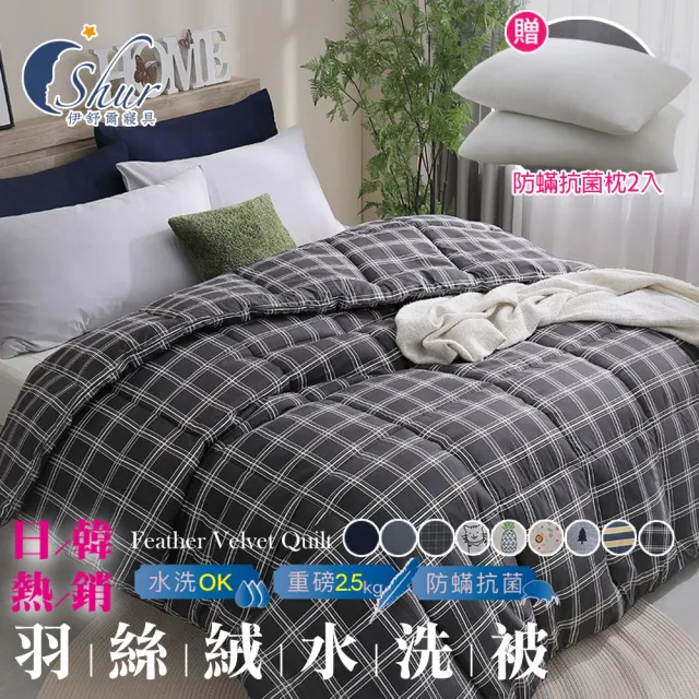 【ISHUR 伊舒爾】買1送2 韓系經典可水洗羽絲絨被 雙人2.5kg 多款任選(贈防蹣抗菌枕2入/水洗被/棉被)