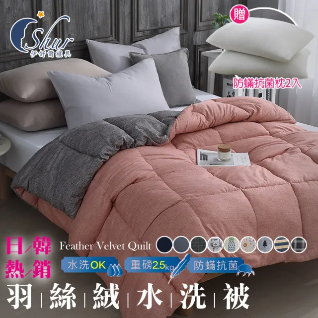 【ISHUR 伊舒爾】買1送2 韓系經典可水洗羽絲絨被 雙人2.5kg 多款任選(贈防蹣抗菌枕2入/水洗被/棉被)