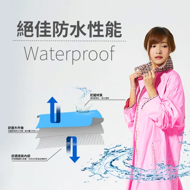 【雙龍牌】超輕量英倫風時尚前開式雨衣/多重防水設計/通風內網(學院風連身雨衣機車雨衣)