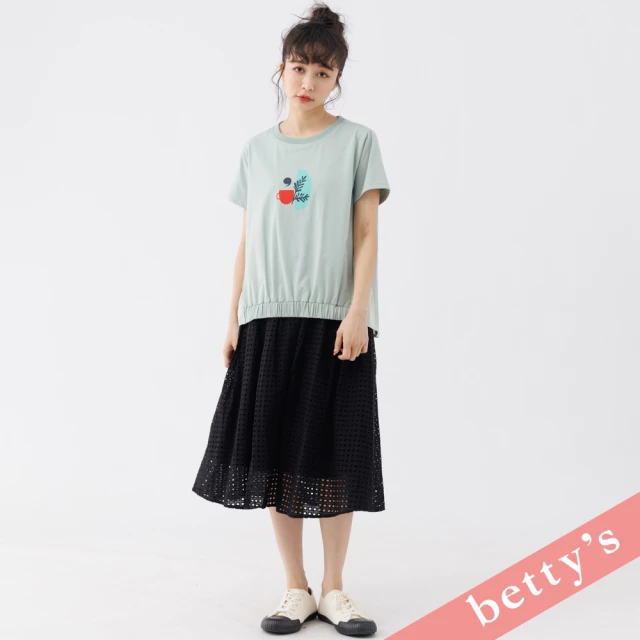 betty’s 貝蒂思 甜美鏤空蕾絲鬆緊腰長裙(黑色)