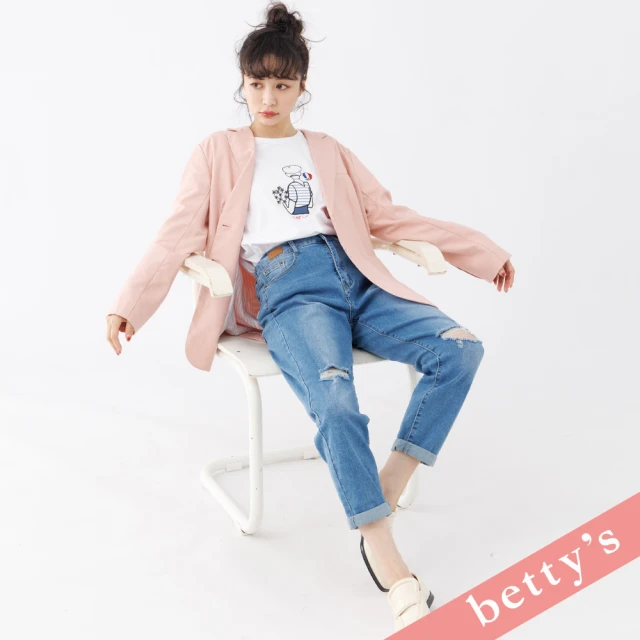 betty’s 貝蒂思betty’s 貝蒂思 腰鬆緊個性破洞直筒牛仔褲(淺藍色)